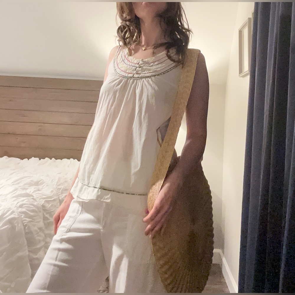 Zara TRF Collection 70’s Inspired White Top W/ Multicolor Embroidery Medium